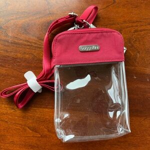 Baggallini Red and Clear Crossbody Stadium Bag fits large phone